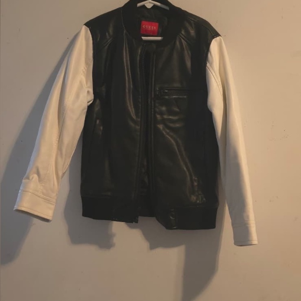 Guess Kids Black and White Leather Jacket